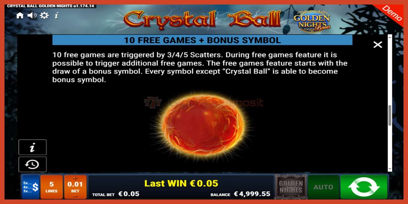 Slot screenshot: Crystal Ball Golden Nights no deposit, number - 5