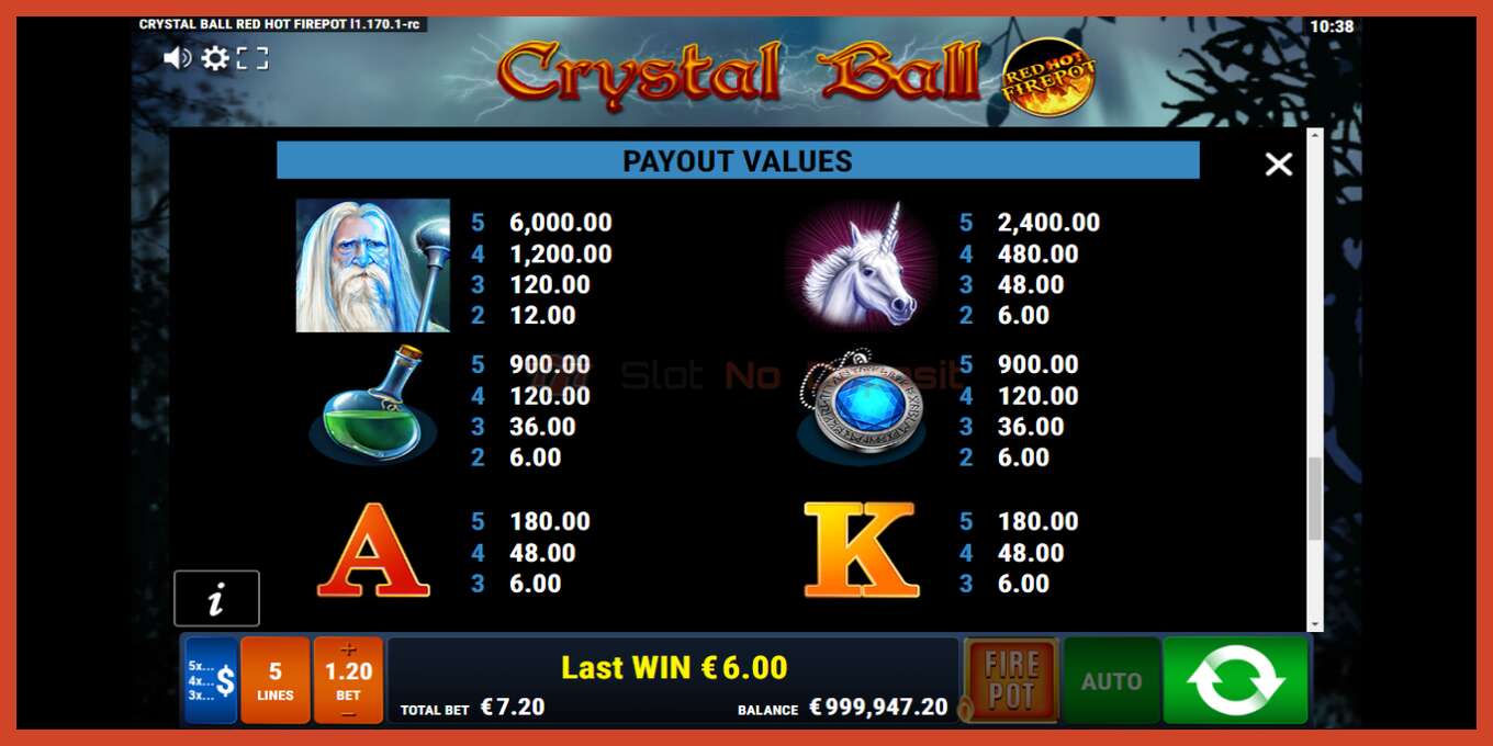 Slot screenshot: Crystal Ball Red Hot Firepot no deposit, number - 5