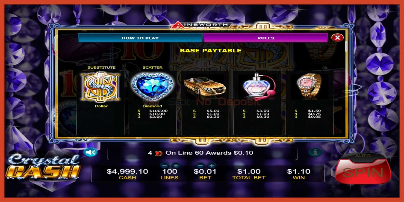 Slot screenshot: Crystal Cash no deposit, number - 3