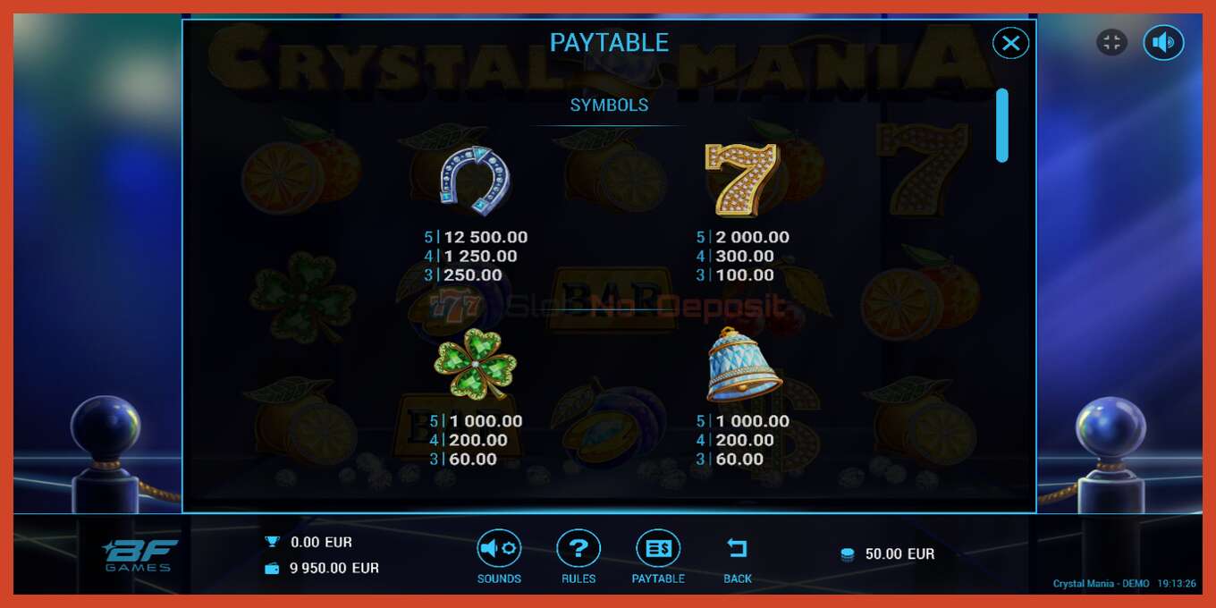 Slot screenshot: Crystal Mania bez depozita, broj - 5