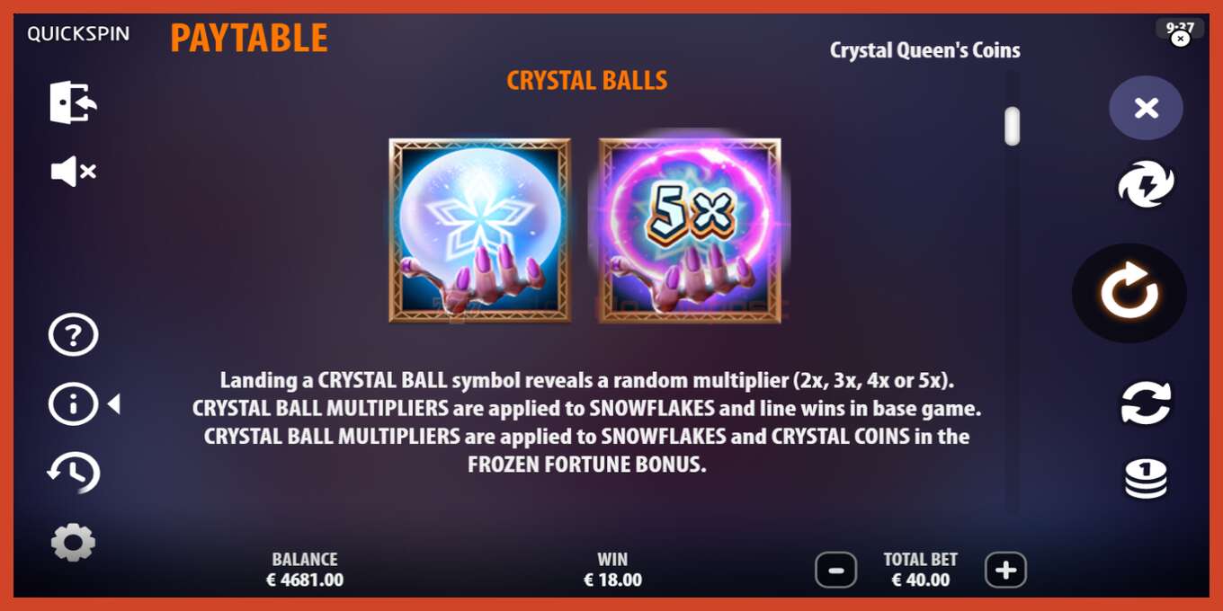 Slot screenshot: Crystal Queens Coins no deposit, number - 6