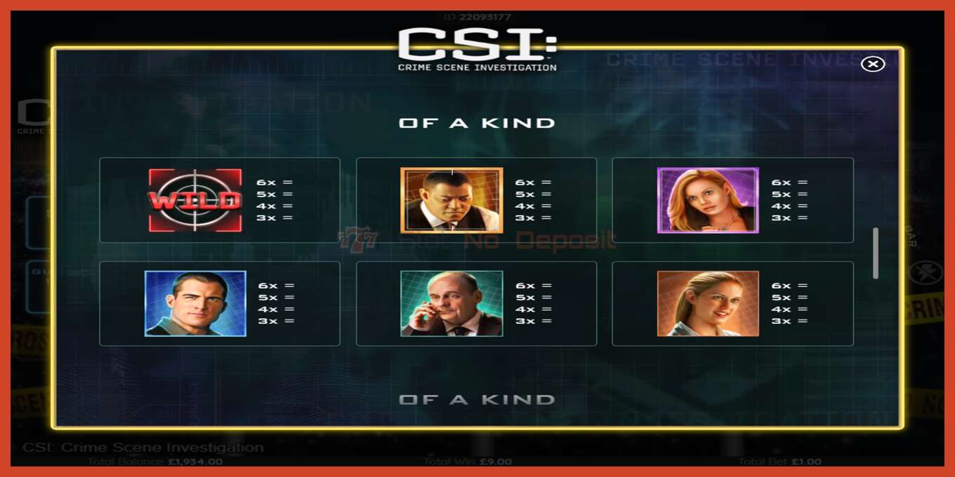 Slot screenshot: CSI: Crime Scene Investigation no deposit, number - 6