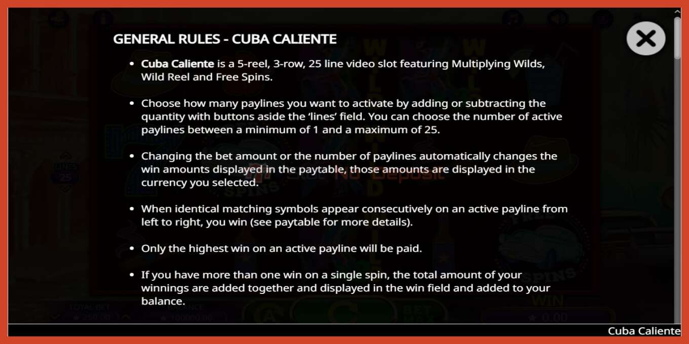 Slot screenshot: Cuba Caliente no deposit, number - 1