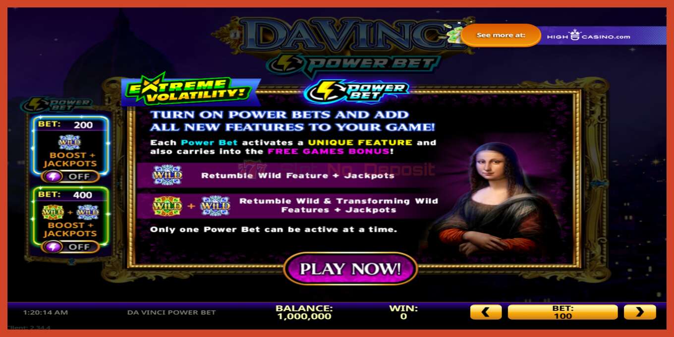 Slot pantaila-argazkia: Da Vinci Power Bet gordailurik ez, zenbakia - 1