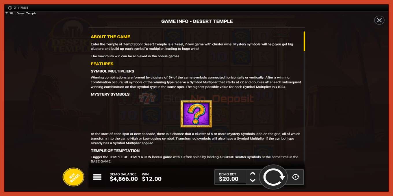 Slot screenshot: Desert Temple no deposit, number - 5