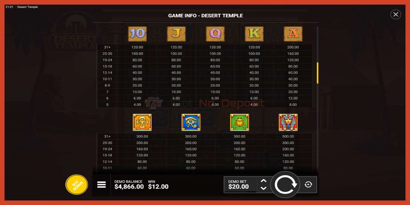 Slot screenshot: Desert Temple no deposit, number - 6