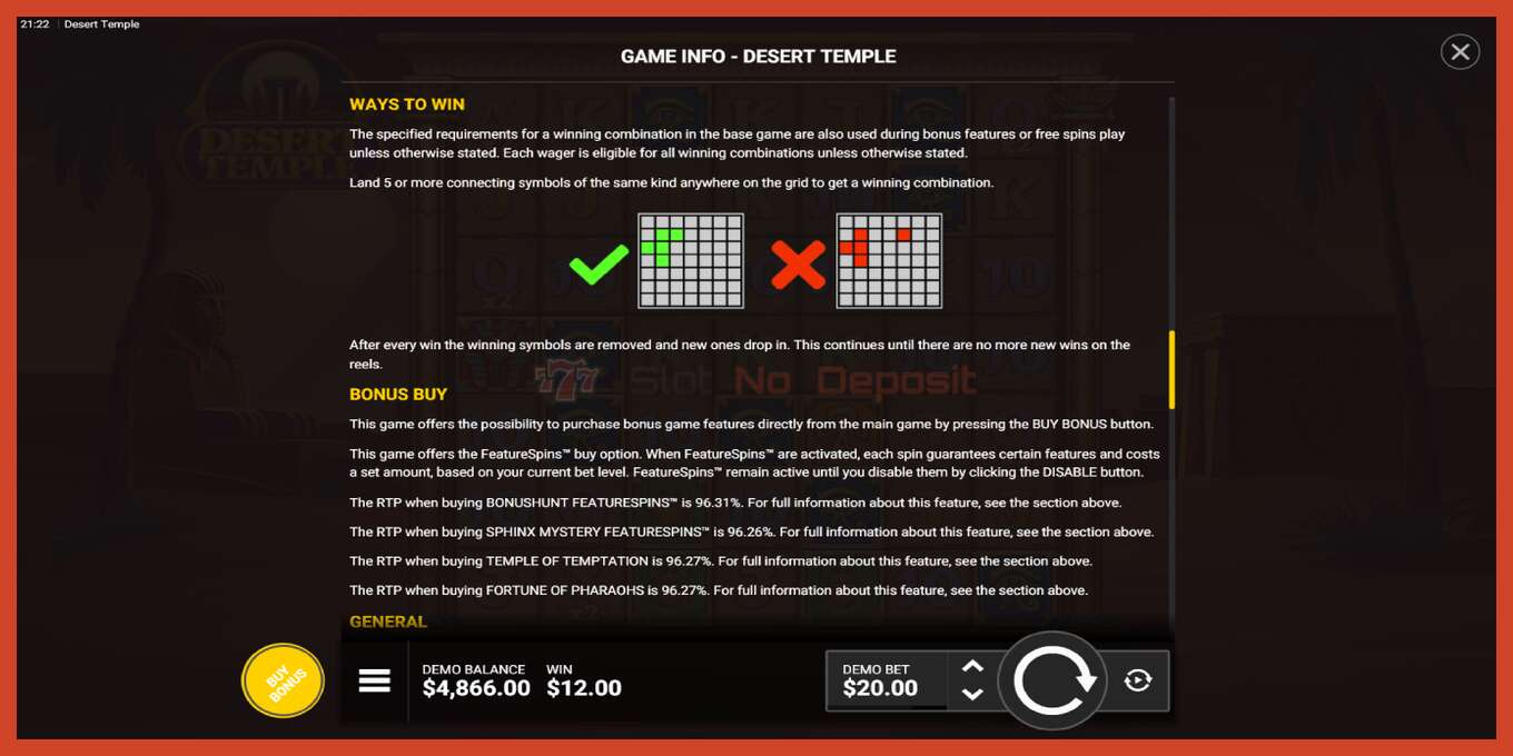 Slot screenshot: Desert Temple no deposit, number - 7