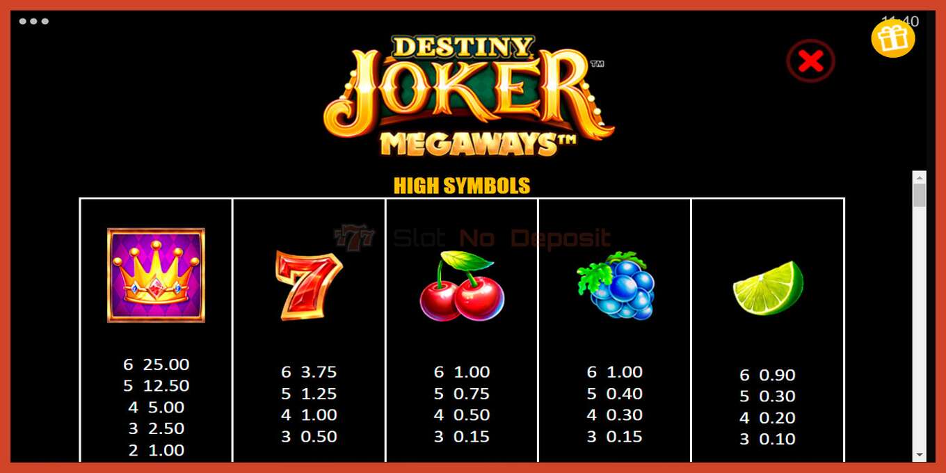 فتحة لقطة الشاشة: Destiny Joker Megaways لا إيداع, رقم - 6