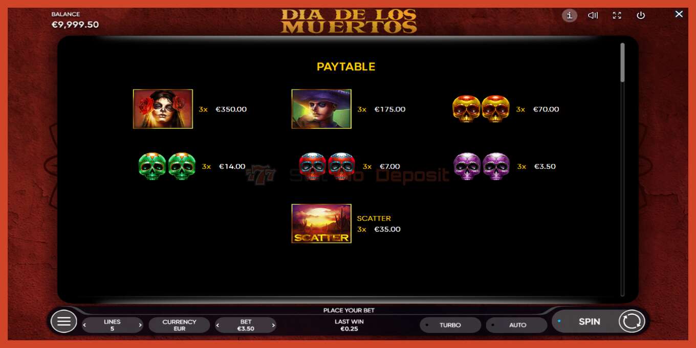 Slot screenshot: Dia de Los Muertos no deposit, number - 6