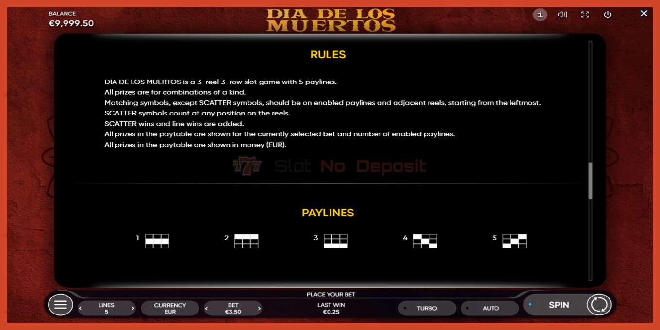 Slot screenshot: Dia de Los Muertos no deposit, number - 7