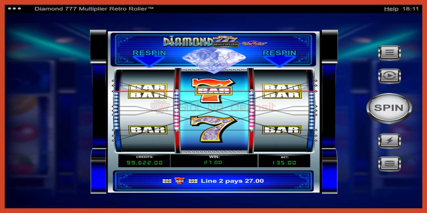 Slot screenshot: Diamond 777 Multiplier Retro Roller no deposit, number - 3