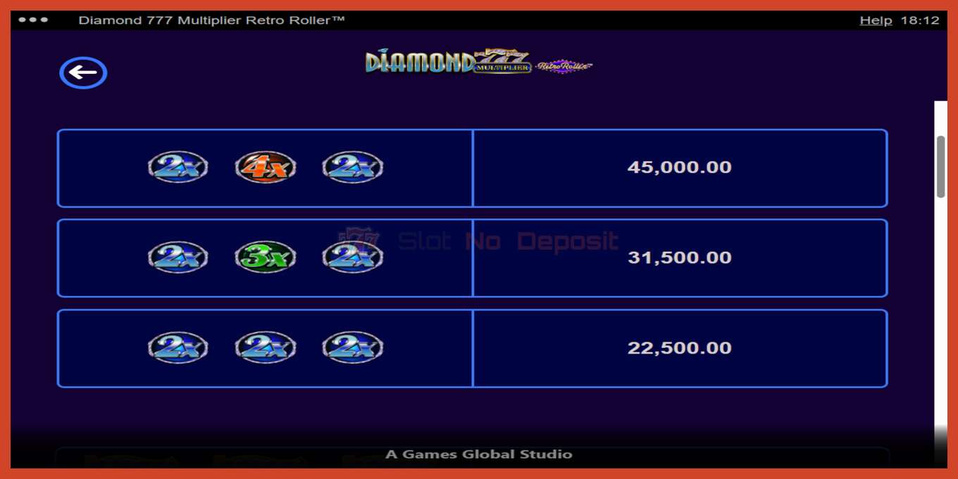 Slot screenshot: Diamond 777 Multiplier Retro Roller no deposit, number - 5