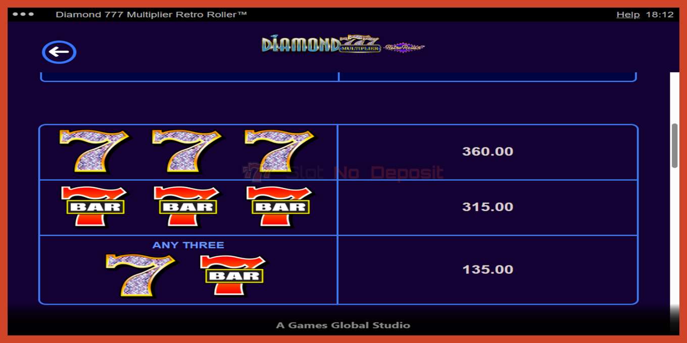 Slot screenshot: Diamond 777 Multiplier Retro Roller no deposit, number - 6