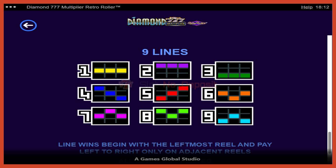 Slot screenshot: Diamond 777 Multiplier Retro Roller no deposit, number - 7