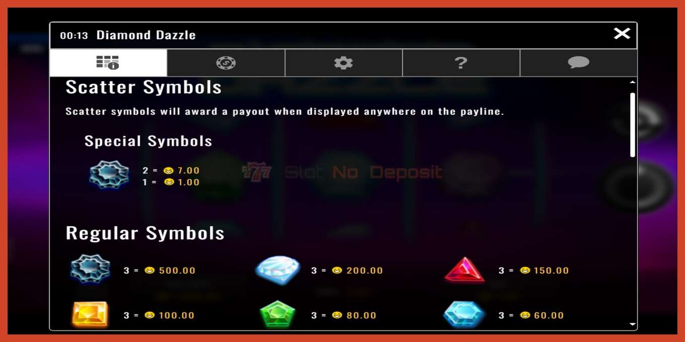 Slot screenshot: Diamond Dazzle no deposit, number - 3