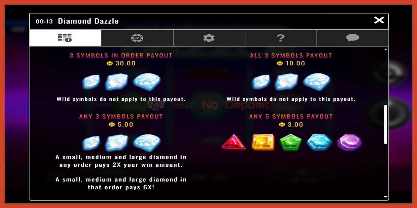 Slot screenshot: Diamond Dazzle no deposit, number - 4