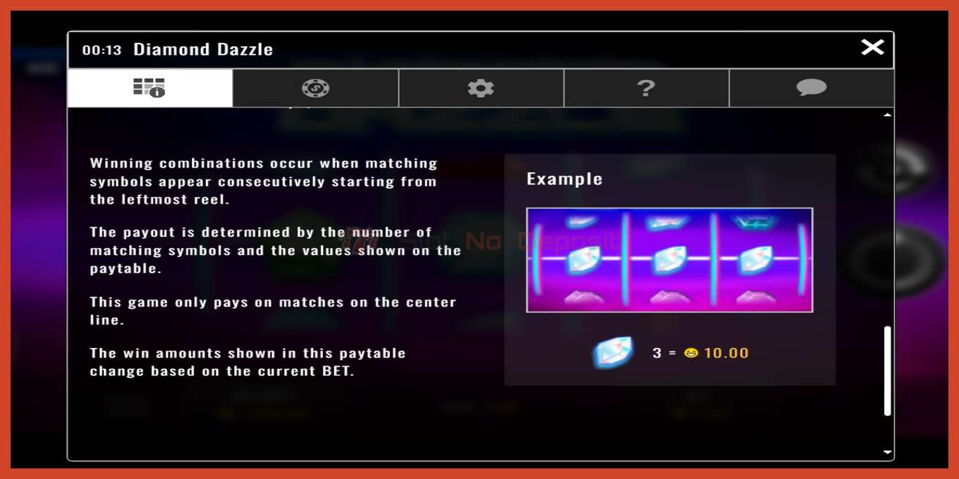 Slot screenshot: Diamond Dazzle no deposit, number - 5