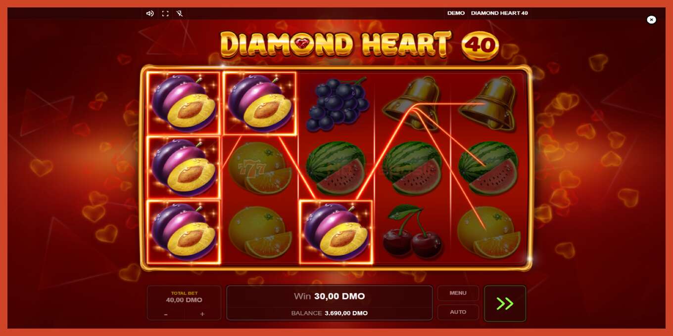 スロットのスクリーンショット: Diamond Heart 40 デポジットなし, 番号 - 3