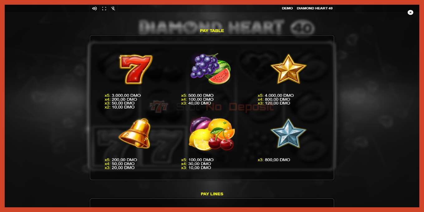 スロットのスクリーンショット: Diamond Heart 40 デポジットなし, 番号 - 5