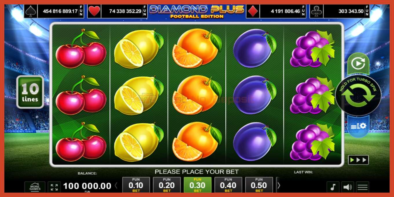 Slot screenshot: Diamond Plus Football Edition no deposit, number - 1