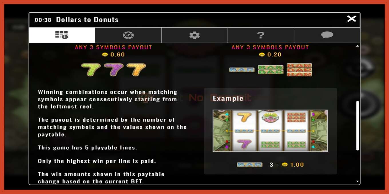 Slot screenshot: Dollars to Donuts no deposit, number - 4