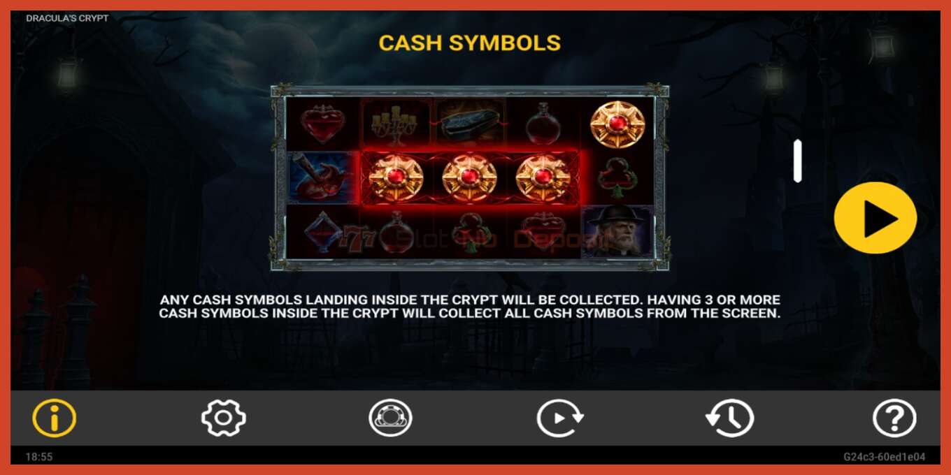 Slot скриншоту: Draculas Crypt депозит жок, саны - 6