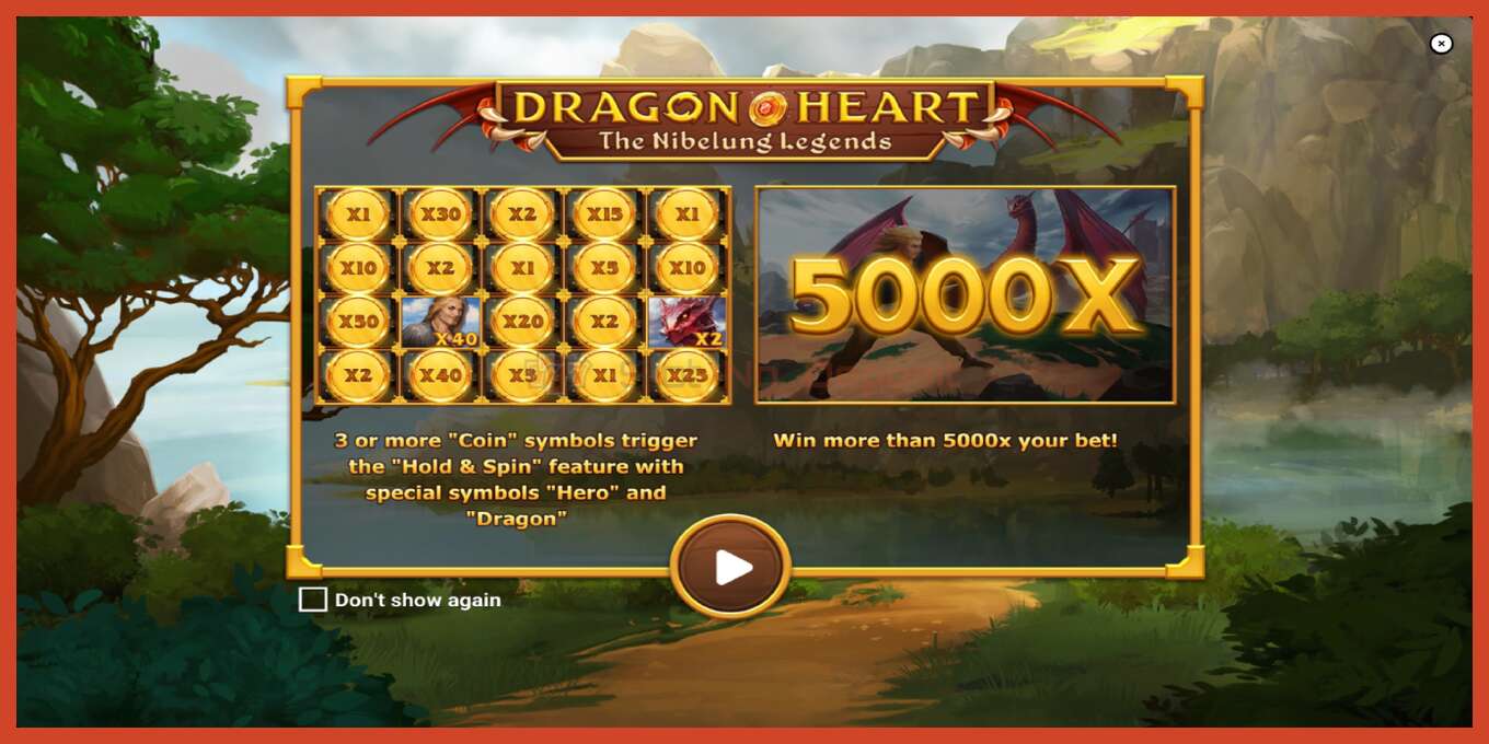 Slot skærmbillede: Dragon Heart intet depositum, antal - 1