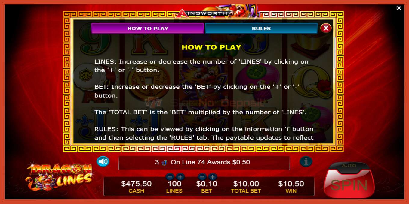 Slot screenshot: Dragon Lines no deposit, number - 5