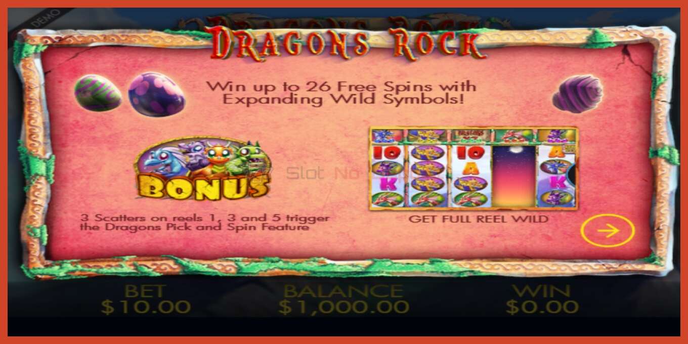 Slot screenshot: Dragons Rock no deposit, number - 1