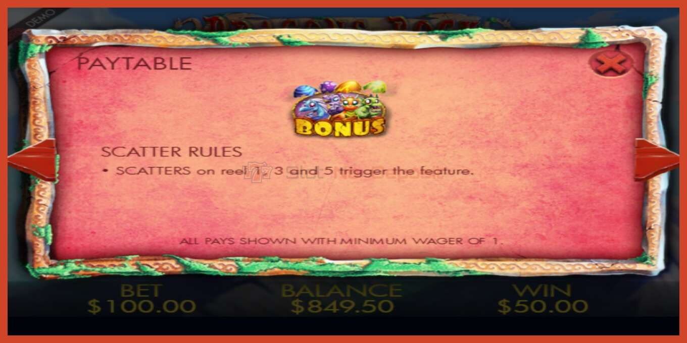 Slot screenshot: Dragons Rock no deposit, number - 5