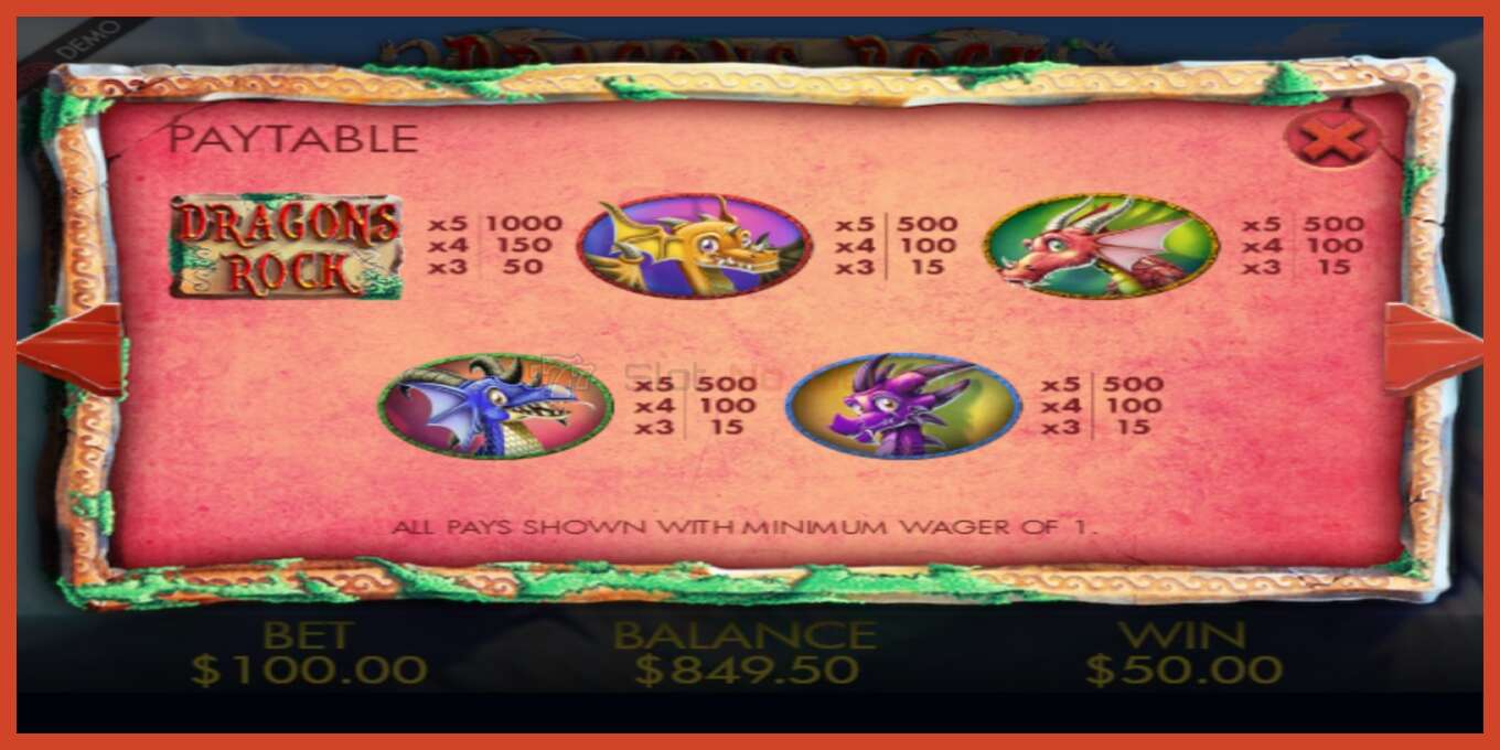 Slot screenshot: Dragons Rock no deposit, number - 7