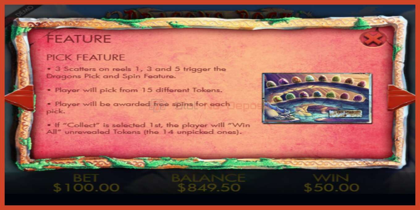 Slot screenshot: Dragons Rock no deposit, number - 8