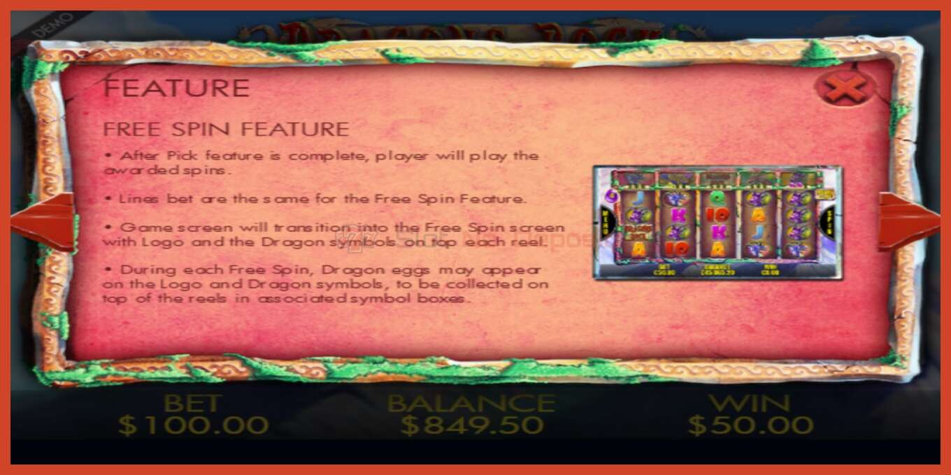 Slot screenshot: Dragons Rock no deposit, number - 9