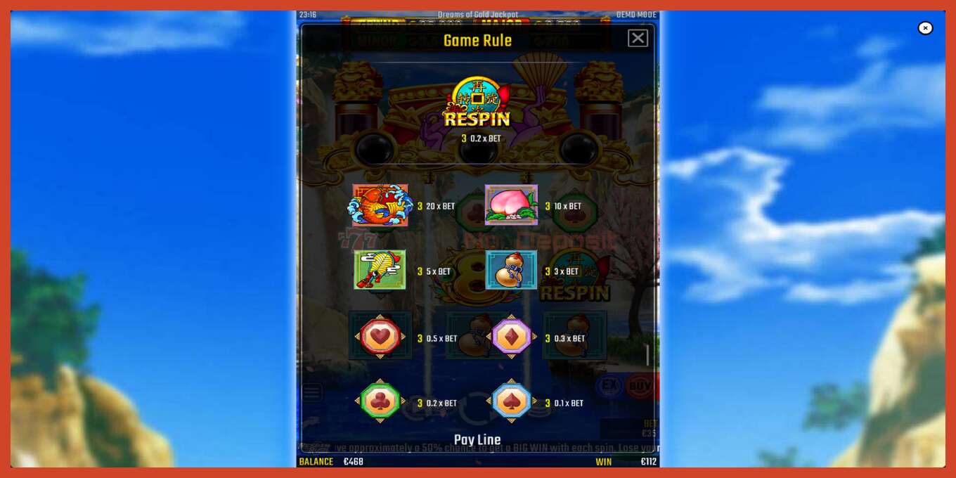 Schermafbeelding van slot: Dreams of Gold Jackpot geen aanbetaling, nummer - 6