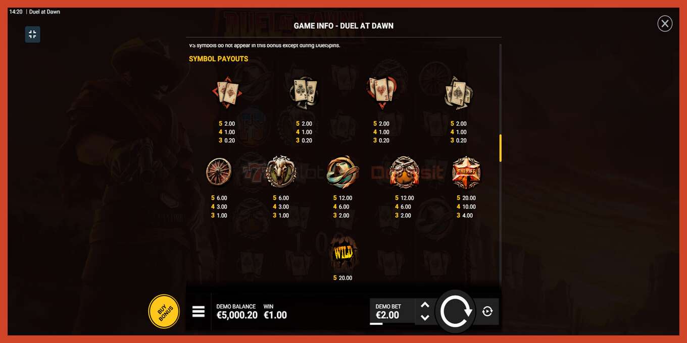 Slot screenshot: Duel at Dawn no deposit, number - 6