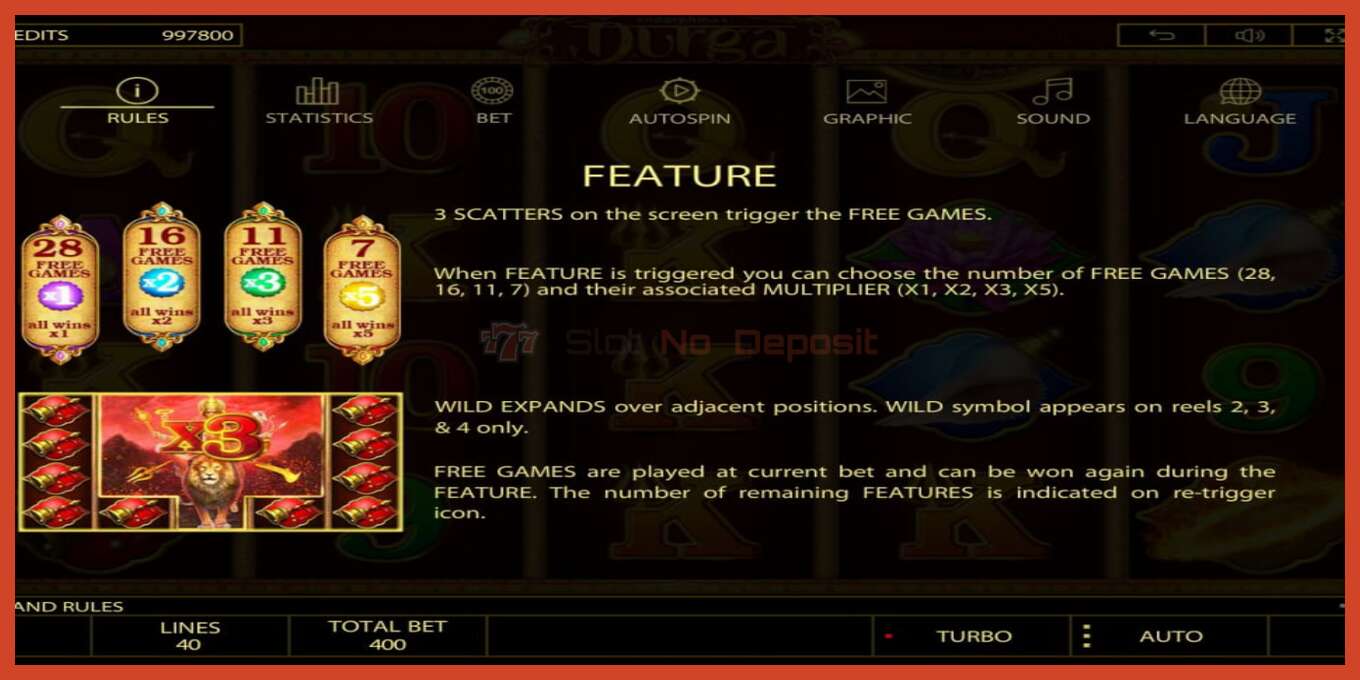 Slot screenshot: Durga no deposit, number - 5