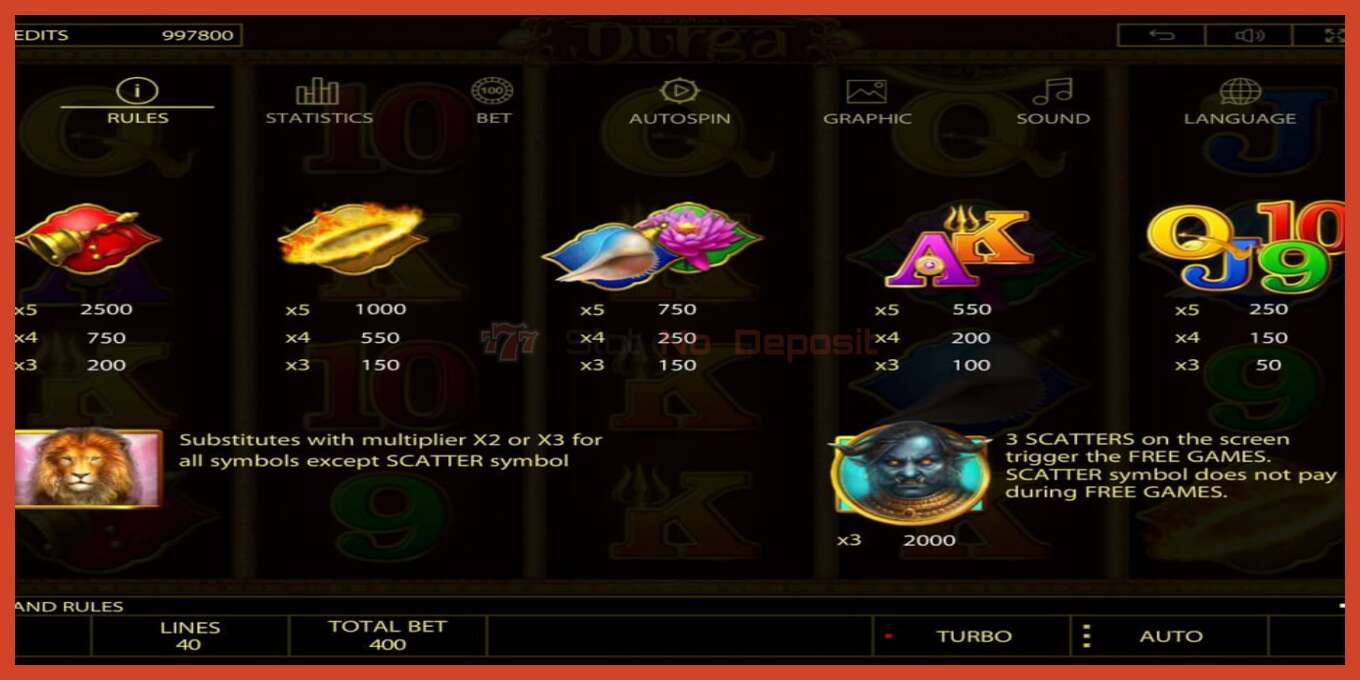 Slot screenshot: Durga no deposit, number - 6