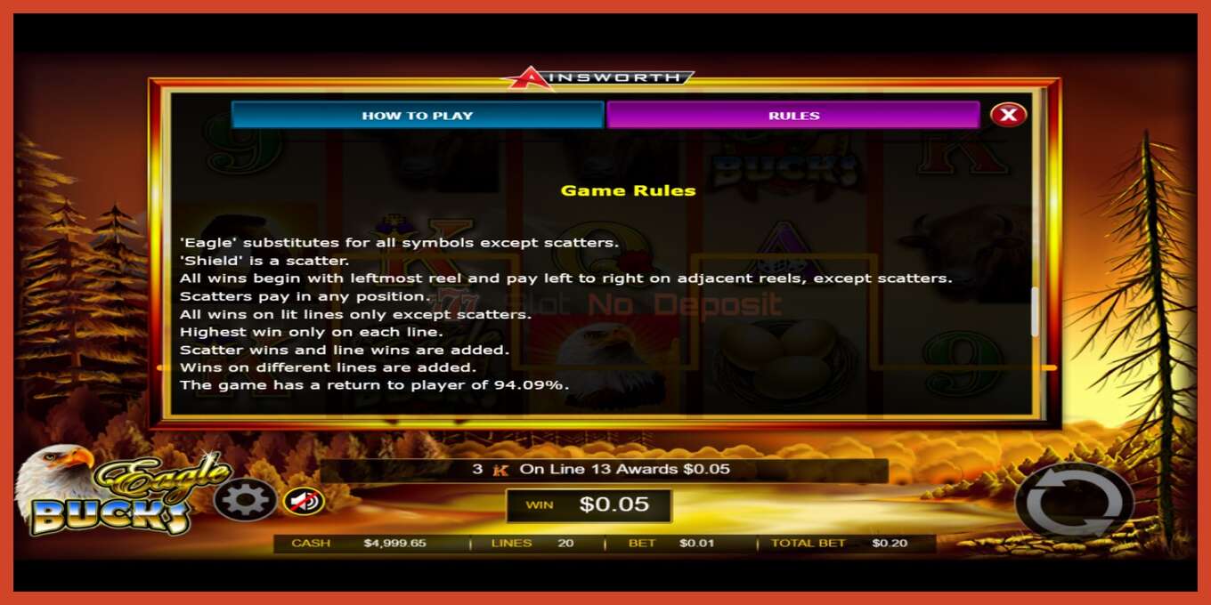 Slot screenshot: Eagle Bucks no deposit, number - 4