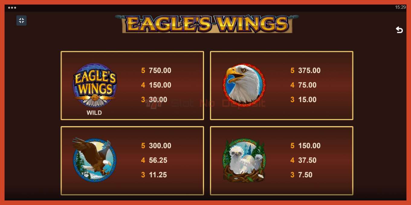 Slot screenshot: Eagles Wings bez depozita, broj - 6