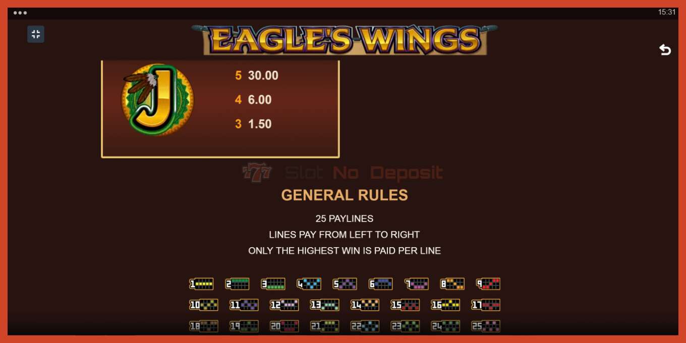 Slot screenshot: Eagles Wings bez depozita, broj - 7