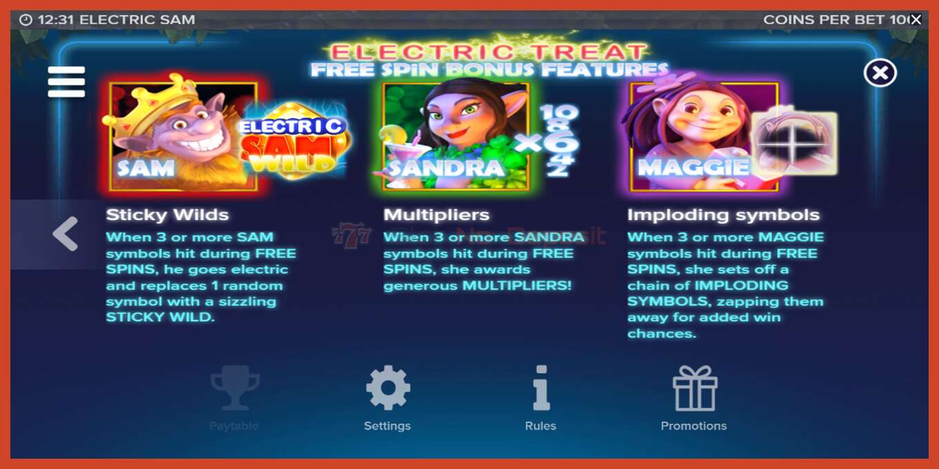 Slot screenshot: Electric Sam no deposit, number - 6