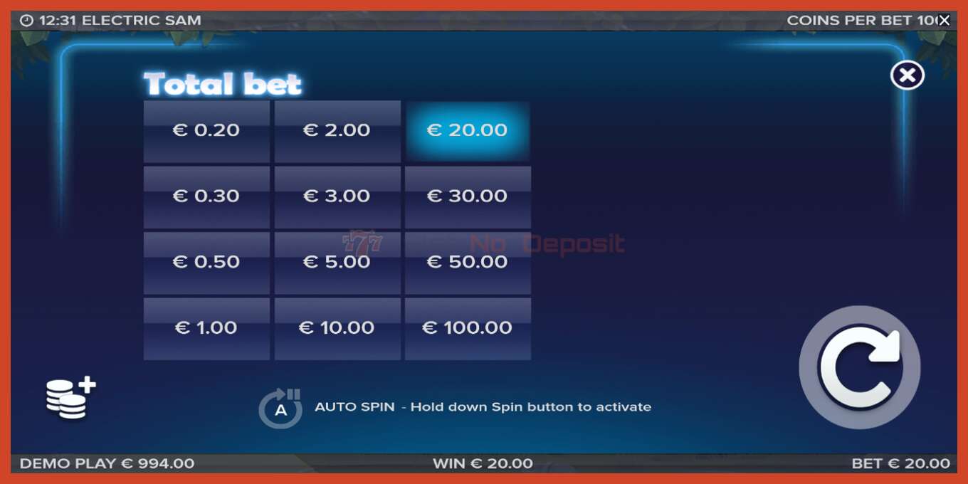 Slot screenshot: Electric Sam no deposit, number - 7