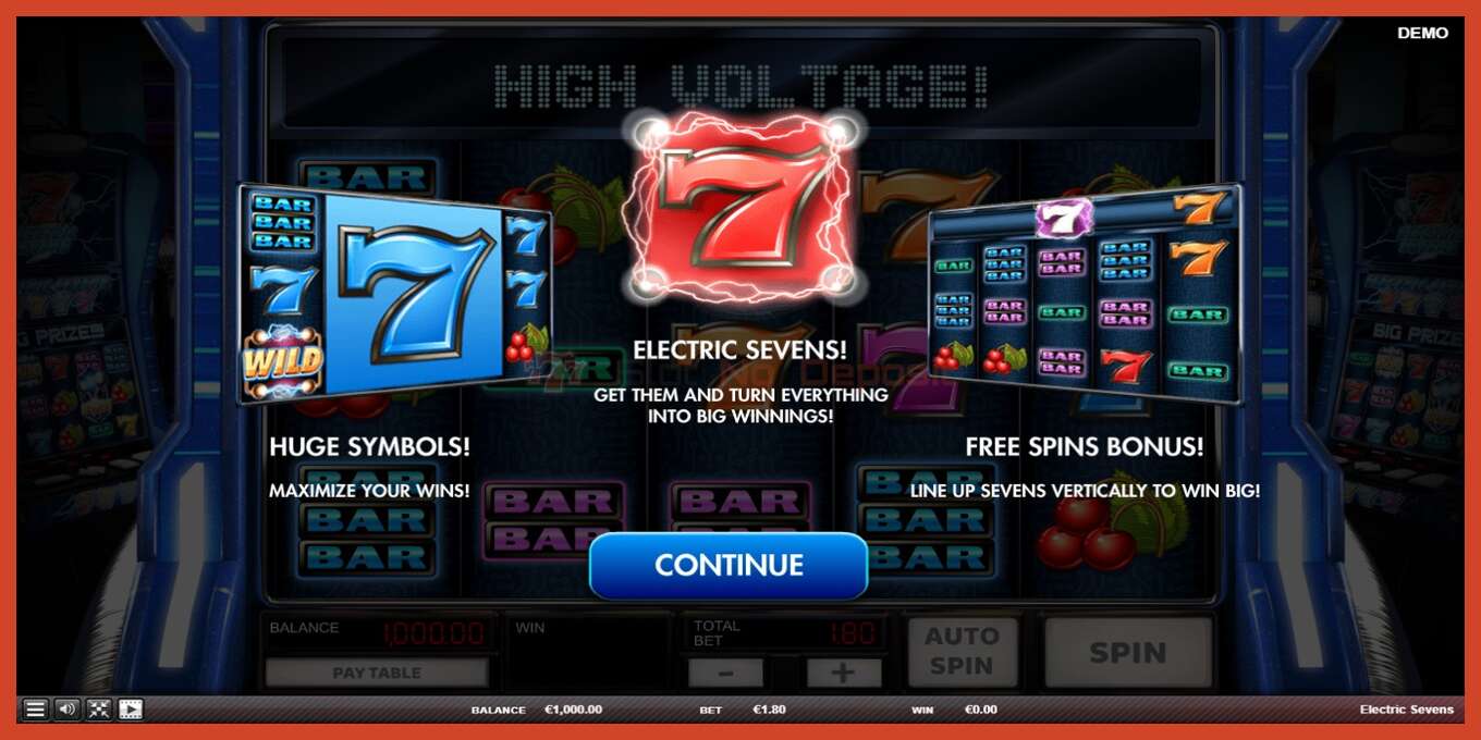 Slot screenshot: Electric Sevens no deposit, number - 1