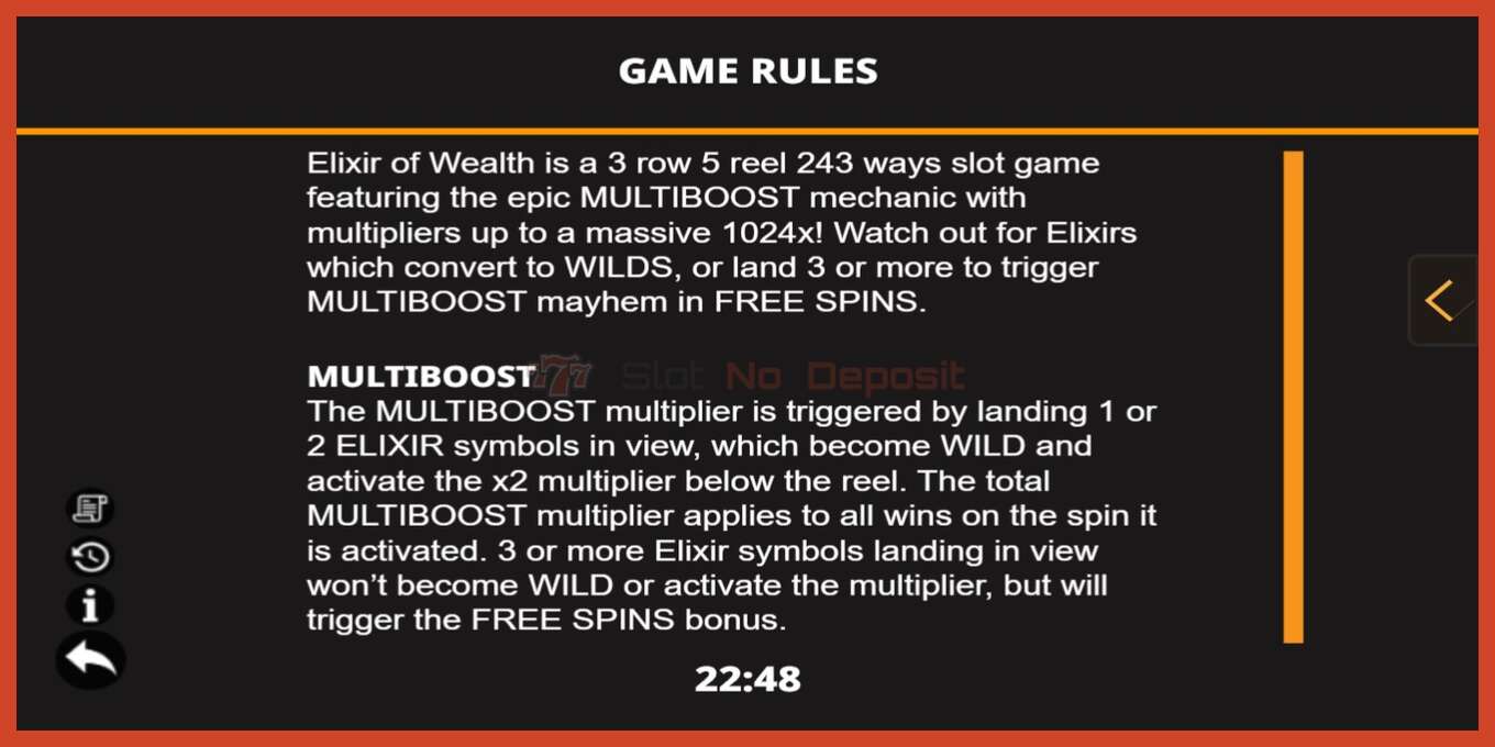 Slot screenshot: Elixir of Wealth no deposit, number - 7