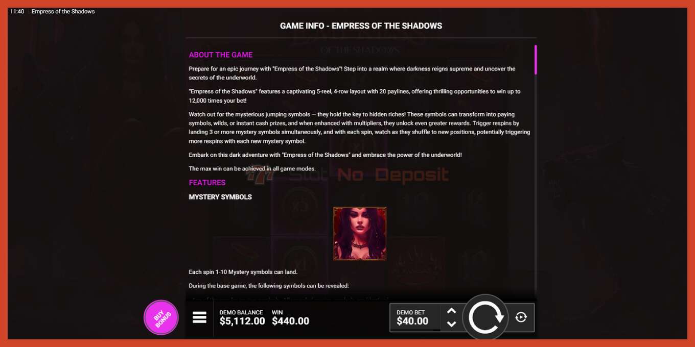 Slot තිර රුවක්: Empress of the Shadows තැන්පතු නැත, අංකය - 5