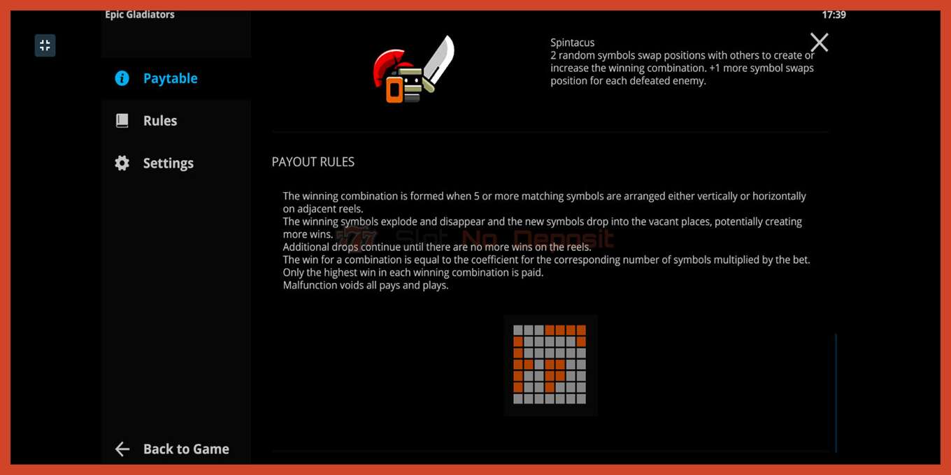 Schermata della fessura: Epic Gladiators nessun deposito, numero - 7