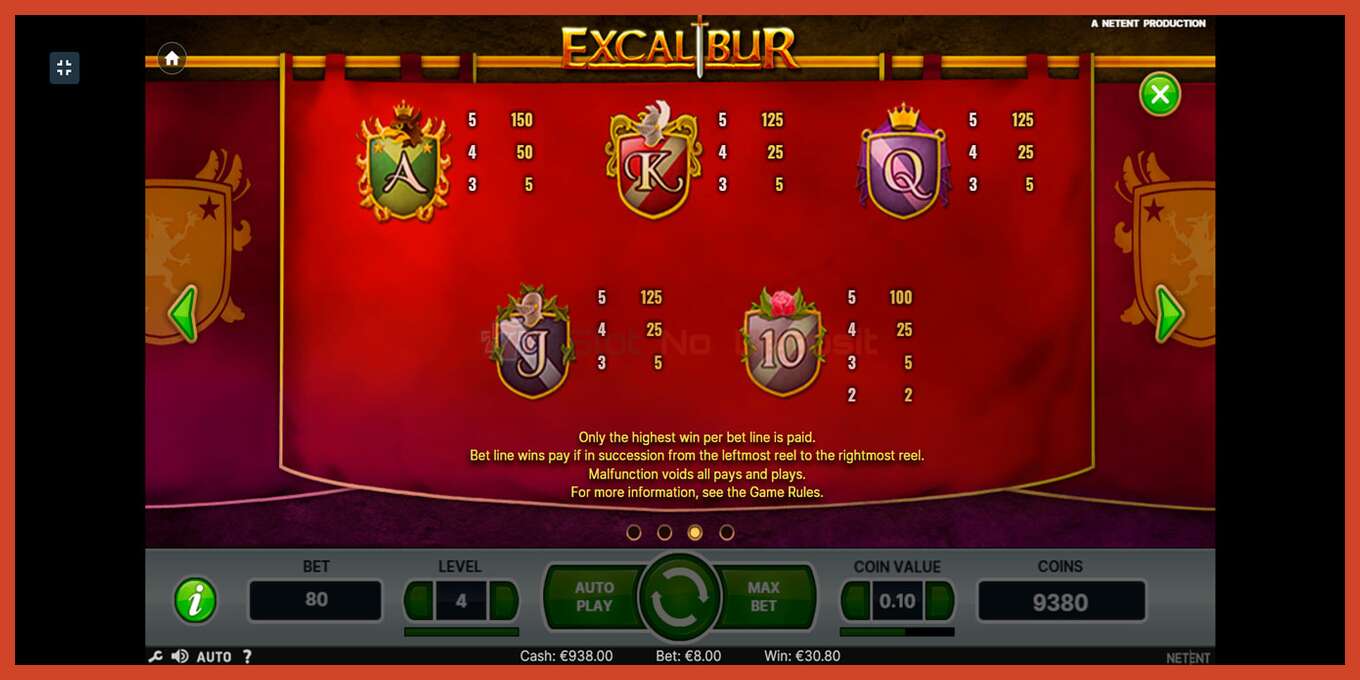 Slot skrinshoti: Excalibur depozit yoq, raqam - 8