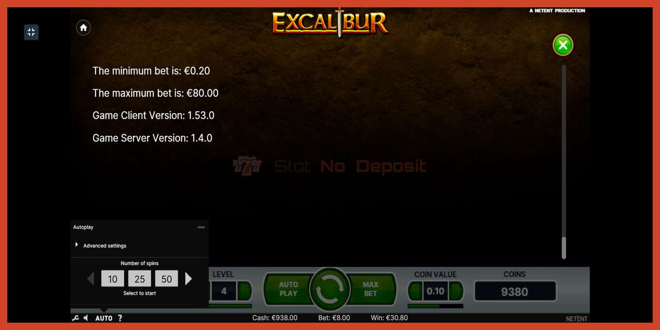 Slot skrinshoti: Excalibur depozit yoq, raqam - 10