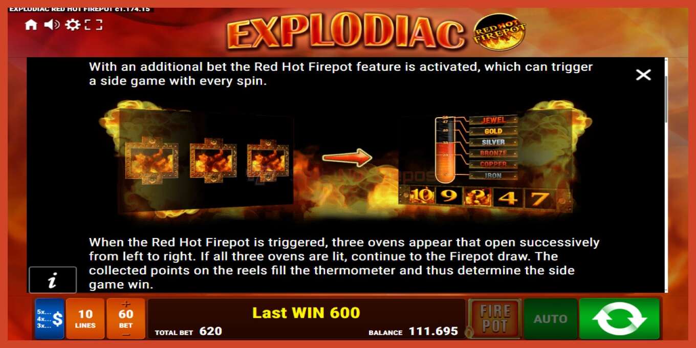 Slot screenshot: Explodiac Red Hot Firepot no deposit, number - 7