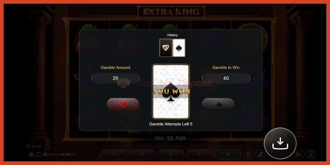 Slot скриншоту: Extra King депозит жок, саны - 4